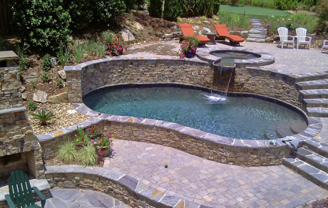 Custom Pool with Steps and Hot Tub